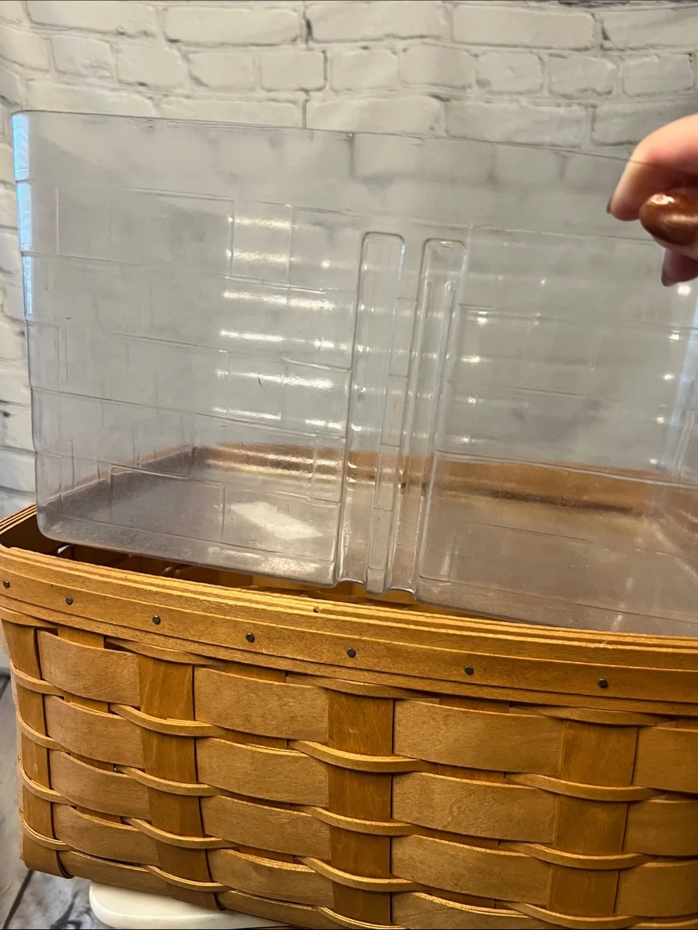 Longaberger 2008 Handwoven large Basket Plastic Protector Liner D-Ring Vintage
